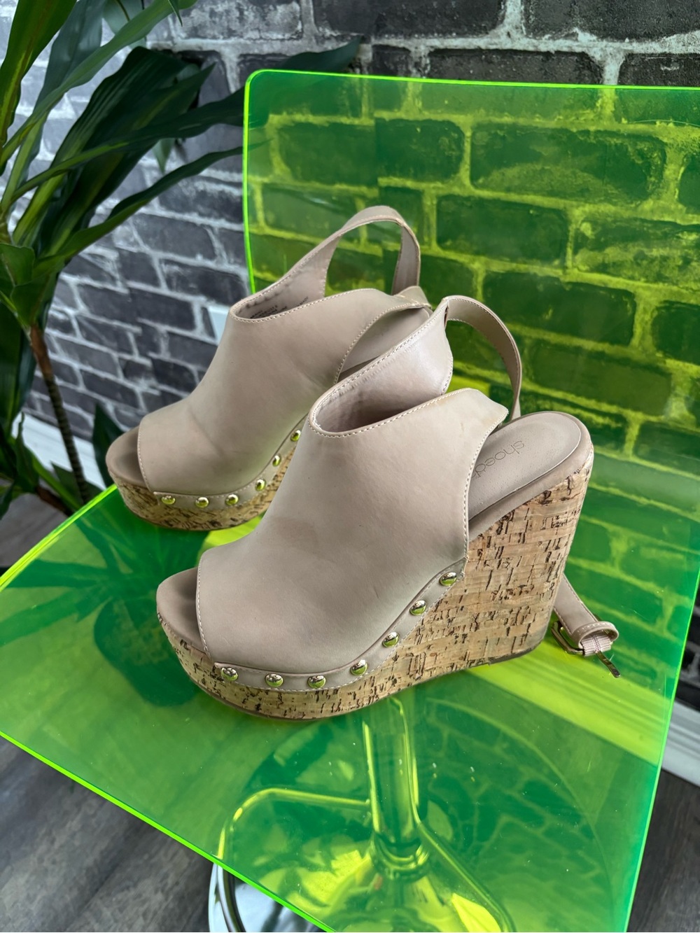 Sara Neutral Beige Cork Platform Wedge Sandals